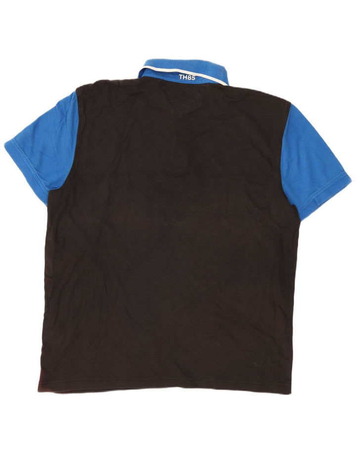 Polo da uomo Tommy Hilfiger grande in cotone color block nero