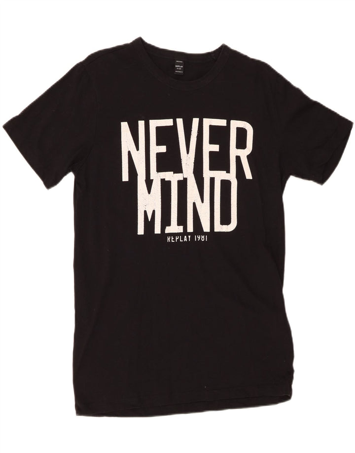 REPLAY T-shirt grafica da uomo Top in cotone nero medio