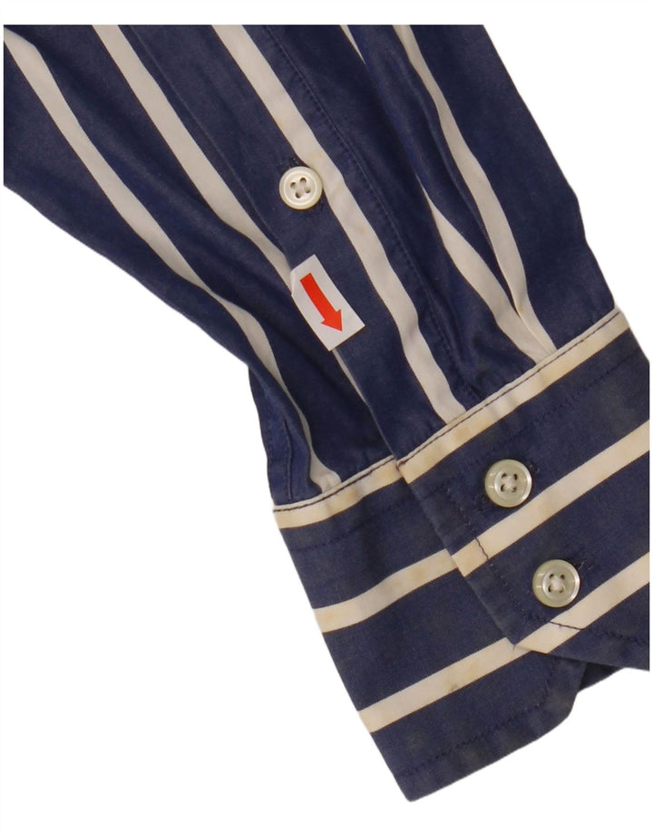 TOMMY HILFIGER Camicia da uomo piccola in cotone gessato blu navy anni '80