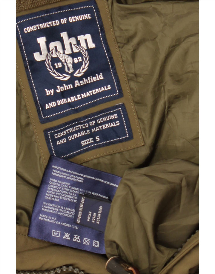 JOHN ASHFIELD Cappotto imbottito con cappuccio da uomo UK 36 Piccolo nylon kaki