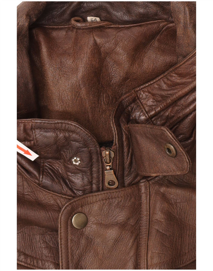 Giubbotto bomber da uomo vintage in pelle IT 54 2XL in pelle marrone