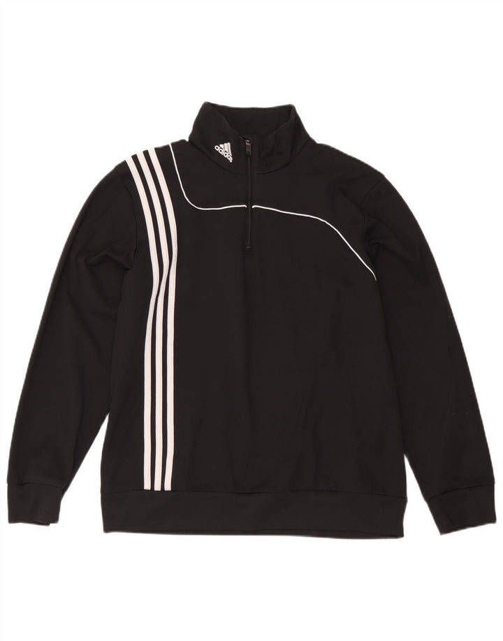 Felpa Adidas da uomo con zip e collo maglione UK 42/44 grande poliestere nero