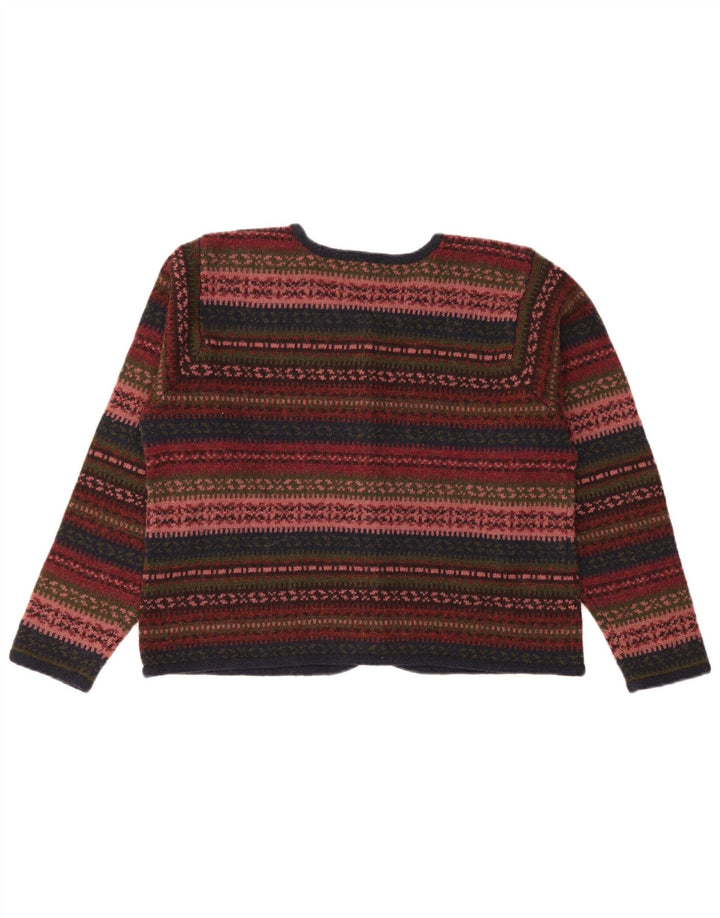 Maglione cardigan da donna vintage UK 14 lana Fair Isle multicolore media