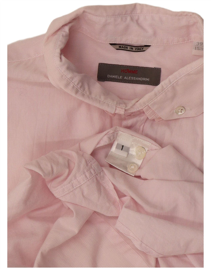 Camicia da uomo Daniele Alessandrini Taglia 39 15 1/2 Gessato rosa medio