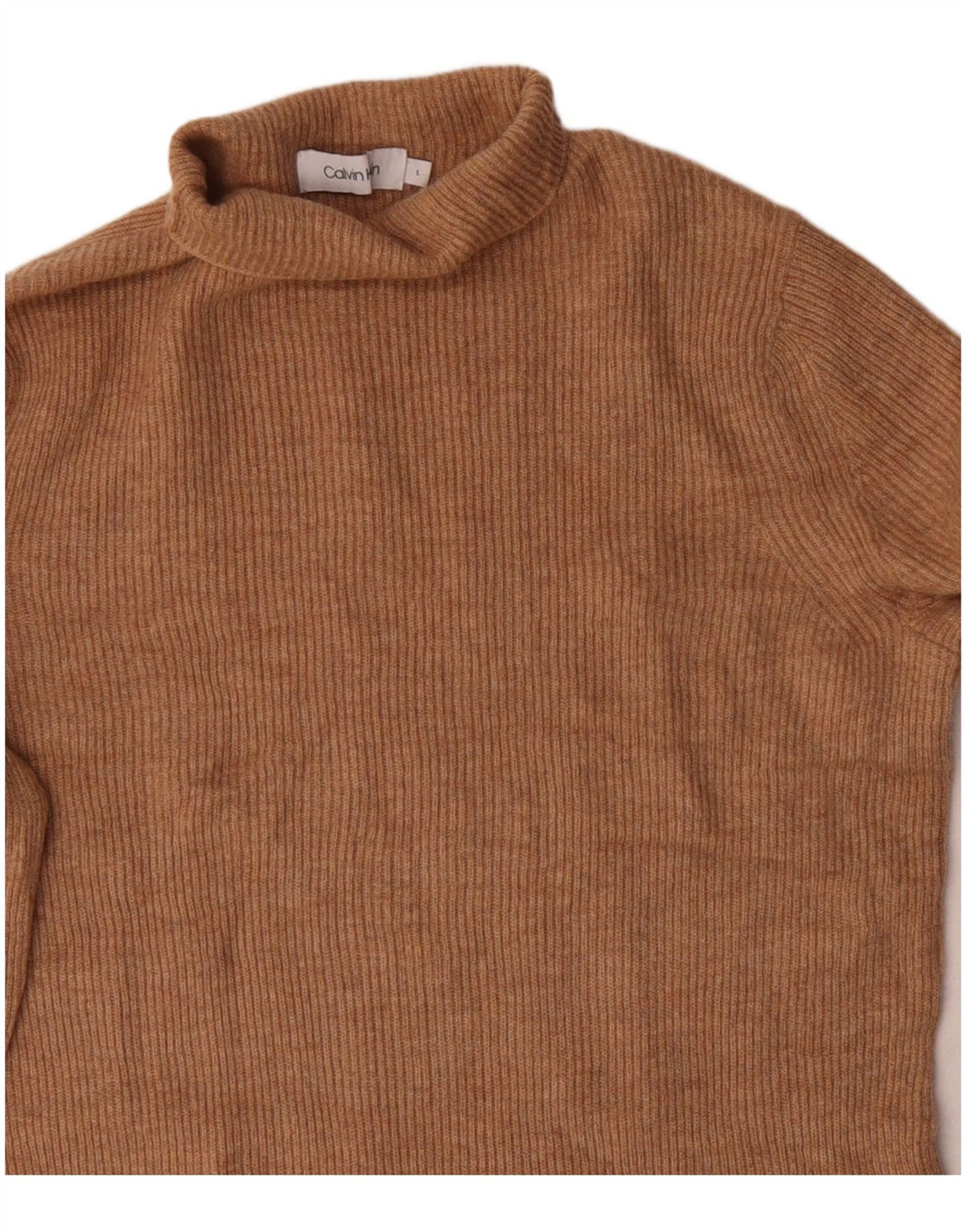 Maglione maglione a collo alto da donna Calvin Klein UK 14 Large Beige Lana