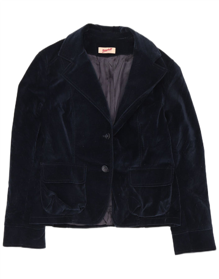 Giacca blazer in velluto a 2 bottoni vintage da donna IT 44 cotone medio blu navy