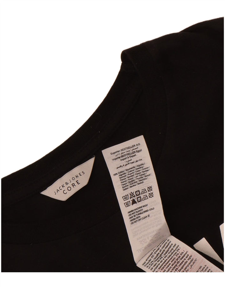 JACK & JONES Mens Graphic T-Shirt Top Medium Black Cotton Logo