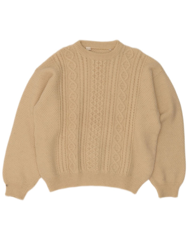 Maglione maglione girocollo da uomo vintage IT 52 grande lana di alpaca bianco sporco