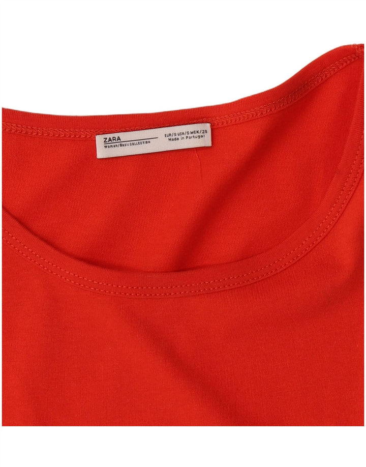 ZARA Camicetta Corta da Donna Top UK 8 Piccolo Arancione Floreale
