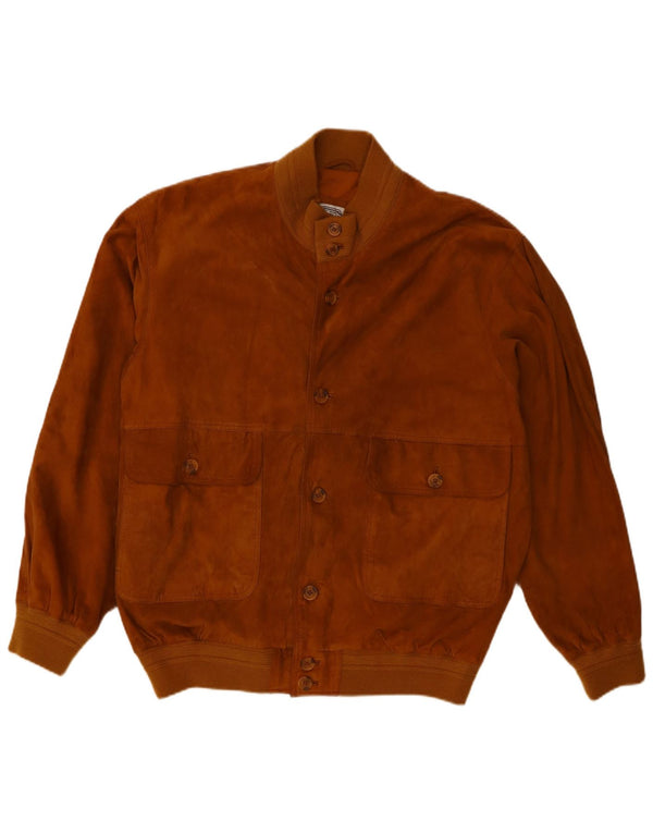 Giubbotto bomber in pelle scamosciata vintage da uomo UK 40 grande in pelle marrone