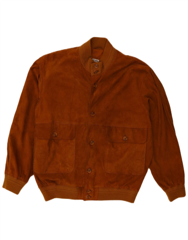 Giubbotto bomber in pelle scamosciata vintage da uomo UK 40 grande in pelle marrone