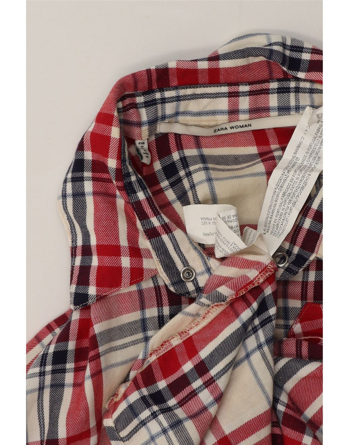 Camicia in flanella da donna Zara UK 14 Cotone a quadri rosso medio