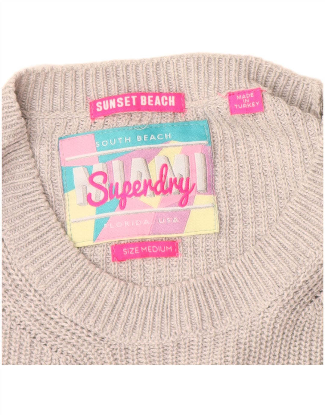 Maglione da donna con scollo a barca con grafica SUPERDRY UK 14 Grigio medio