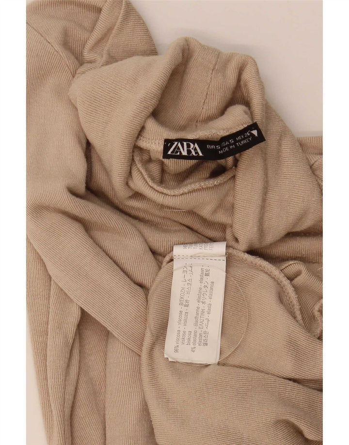 Top corto da donna Zara a maniche lunghe UK 8 piccolo in viscosa beige