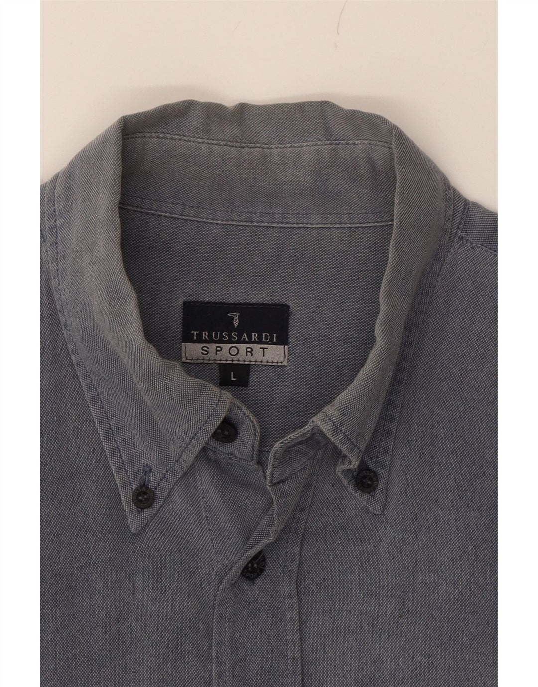 TRUSSARDI Mens Shirt Large Navy Blue Cotton Vintage Trussardi and Second-Hand Trussardi from Messina Hembry 