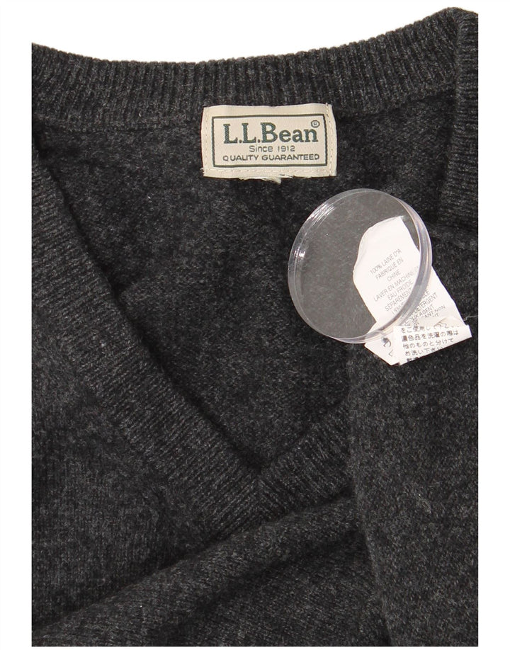 L.L.BEAN Maglione da donna con scollo a V UK 16 Large Grey Wool