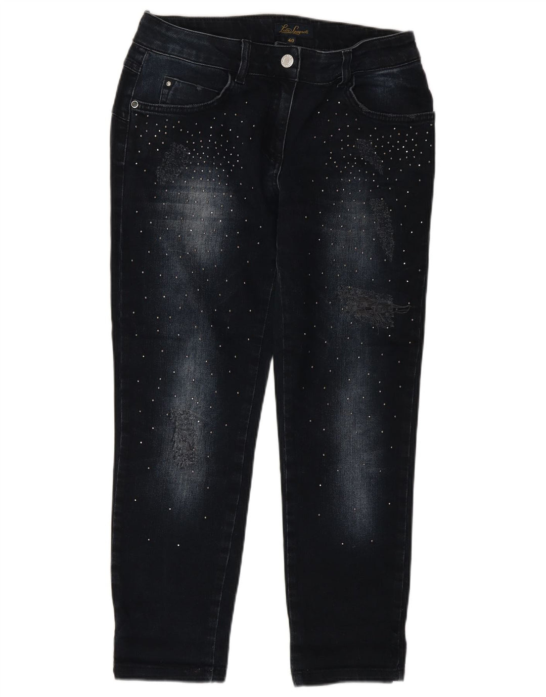 LUISA SPAGNOLI Jeans cropped slim da donna IT 40 Small W27 L25 Blu navy
