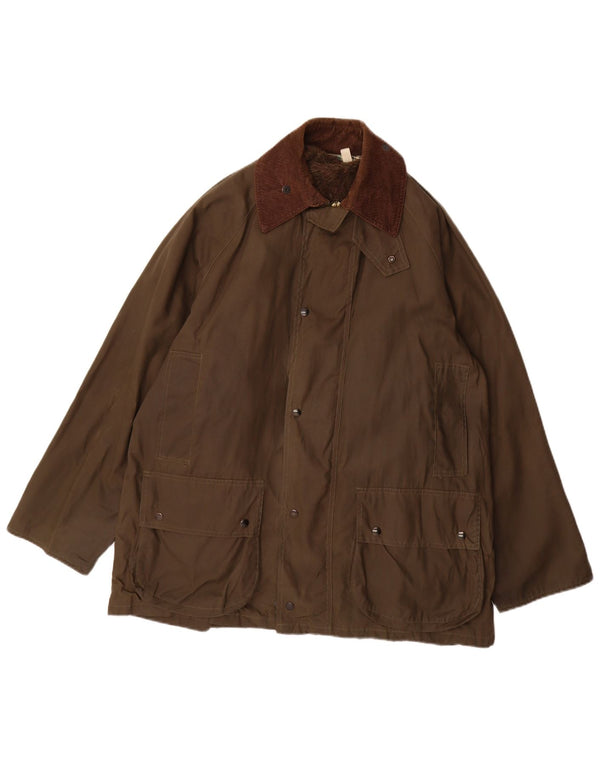 Giacca vintage da uomo in cotone cerato vestibilità ampia UK 36 piccolo poliestere kaki