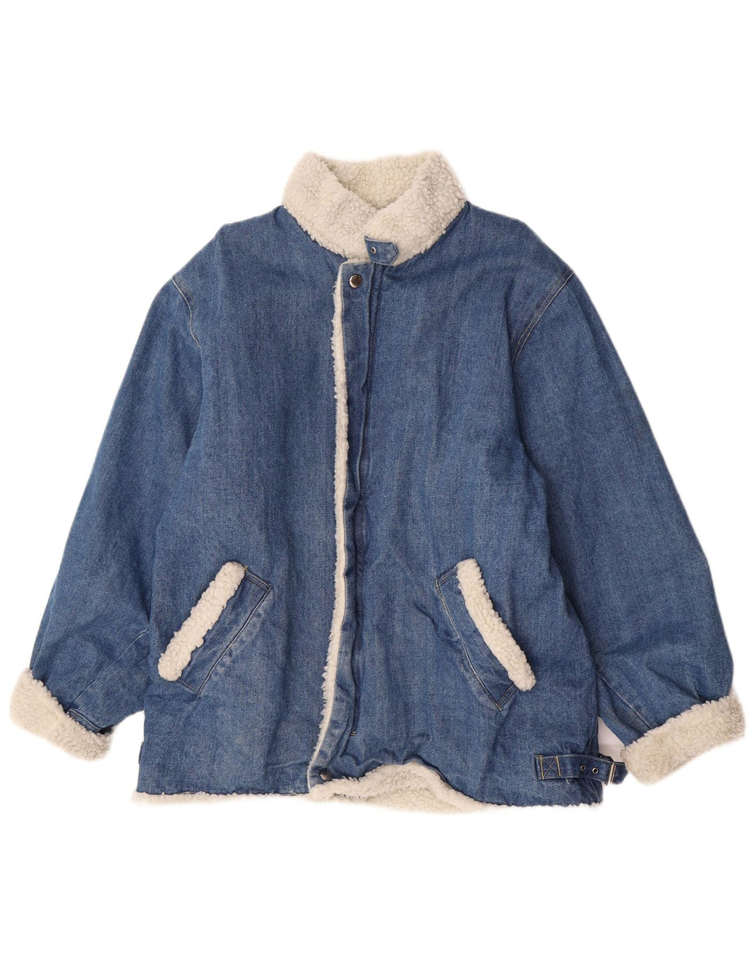 Giacca vintage in denim Sherpa da uomo UK 38 cotone blu medio