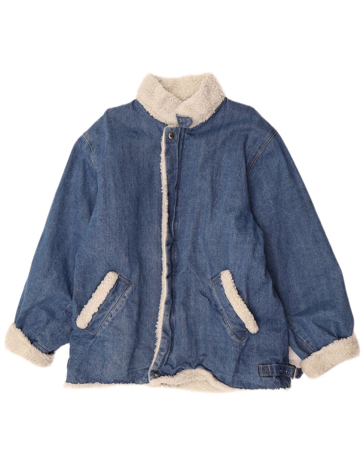 Giacca vintage in denim Sherpa da uomo UK 38 cotone blu medio