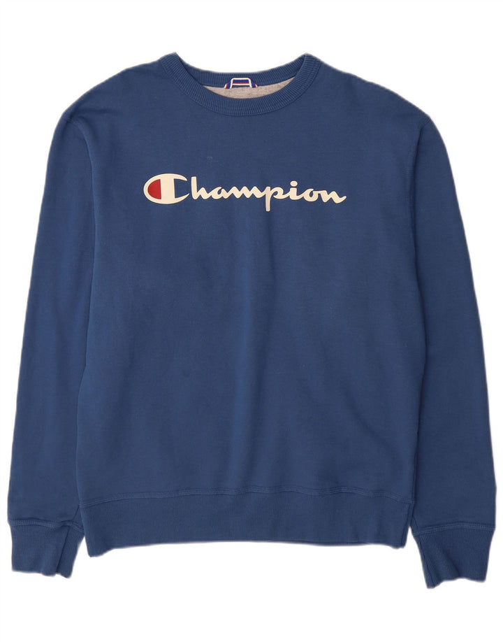 Felpa grafica da uomo Champion, maglione, cotone blu medio
