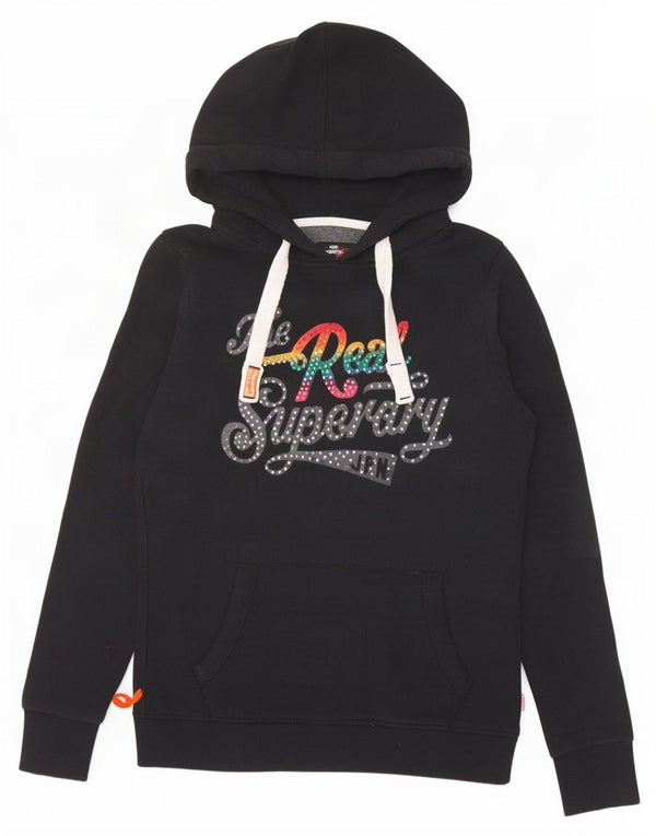 Maglione con cappuccio grafico da donna Superdry UK 10 piccolo cotone nero
