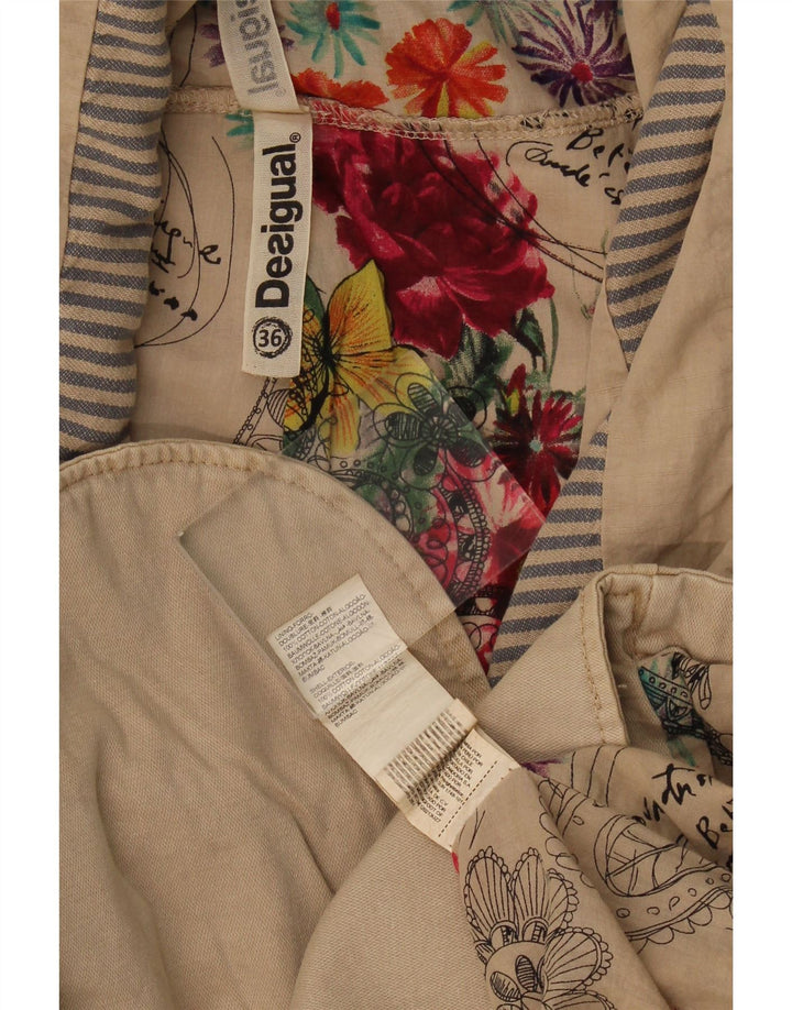 Desigual Giacca bomber corta da donna EU 36 Small Beige Colourblock Cotton