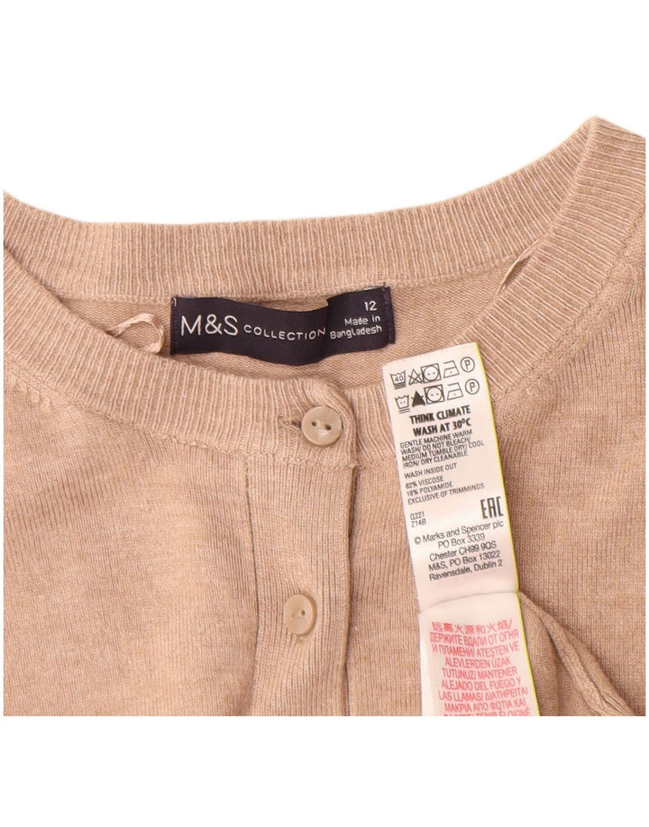 MARKS & SPENCER Maglione cardigan da donna UK 12 Viscosa beige medio