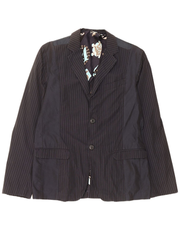 Giacca blazer da uomo a 2 bottoni Iceberg IT 54 2XL Cotone gessato blu navy