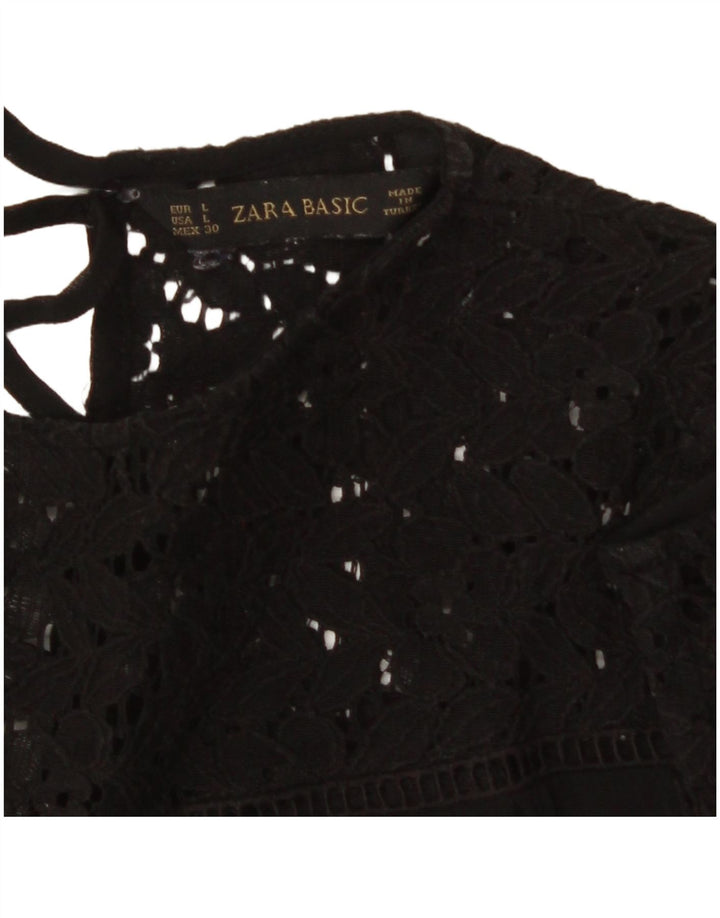 Top in camicetta di pizzo da donna Zara UK 14 grande nero floreale