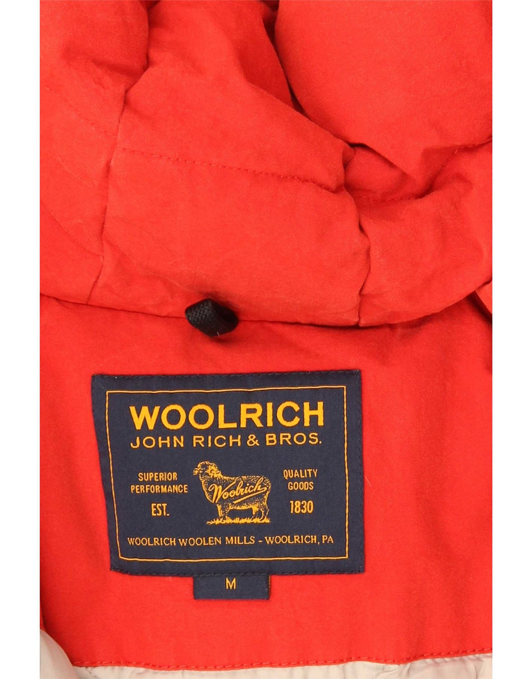 Giacca imbottita con cappuccio da donna Woolrich UK 14 cotone rosso medio