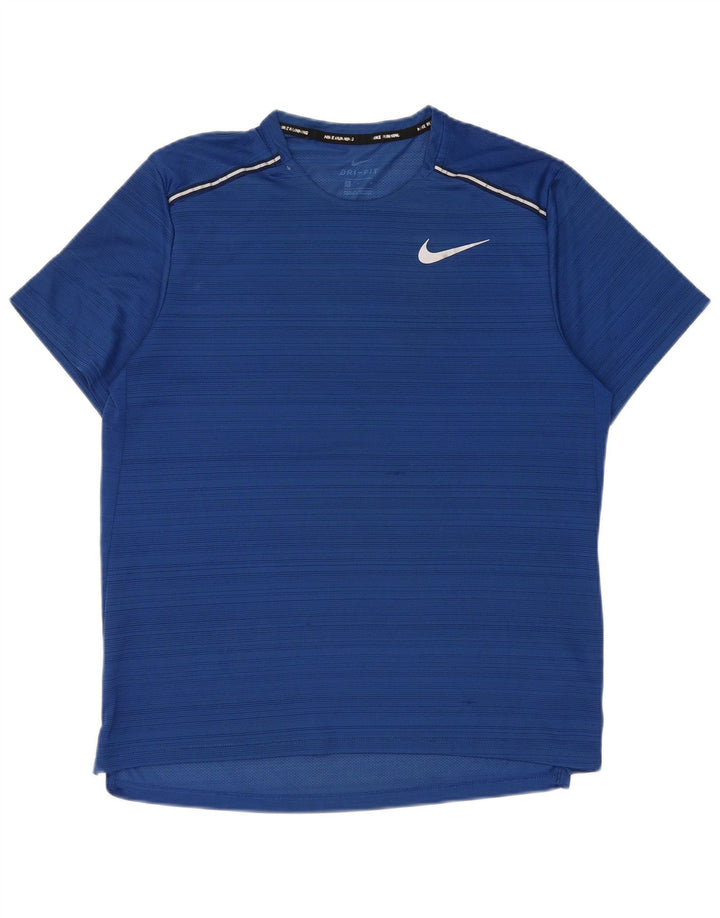 T-shirt Nike Dri Fit da uomo, top in poliestere gessato blu medio