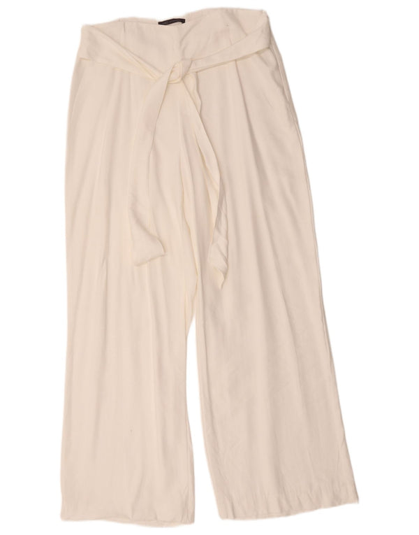 Pantaloni casual a gamba larga da donna Marks & Spencer UK 14 Large W34 L30 Bianco