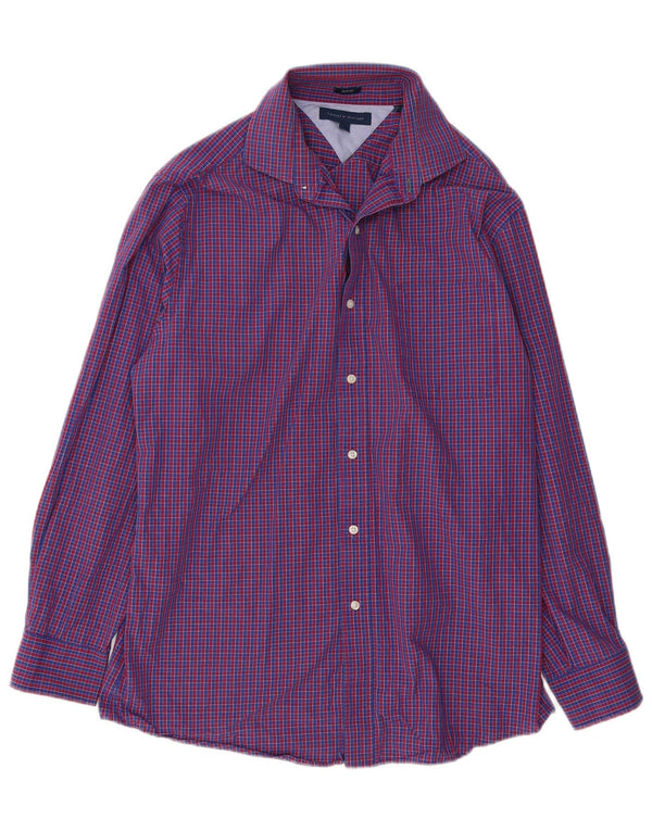 Camicia slim fit da uomo Tommy Hilfiger taglia 16 grande cotone a quadri blu