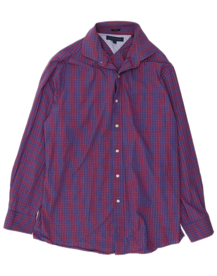 Camicia slim fit da uomo Tommy Hilfiger taglia 16 grande cotone a quadri blu