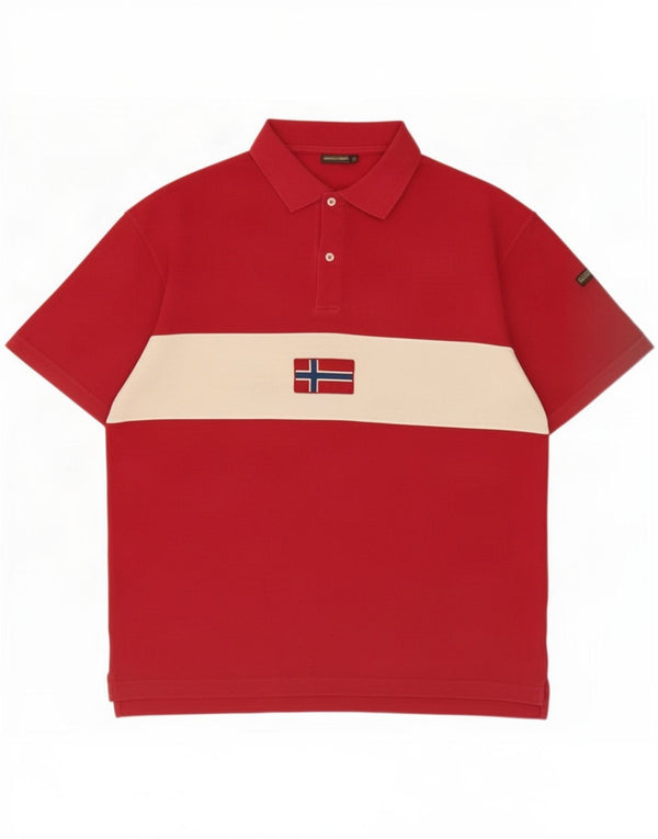 Napapijri Mens Polo Shirt XL Red Colourblock Cotton