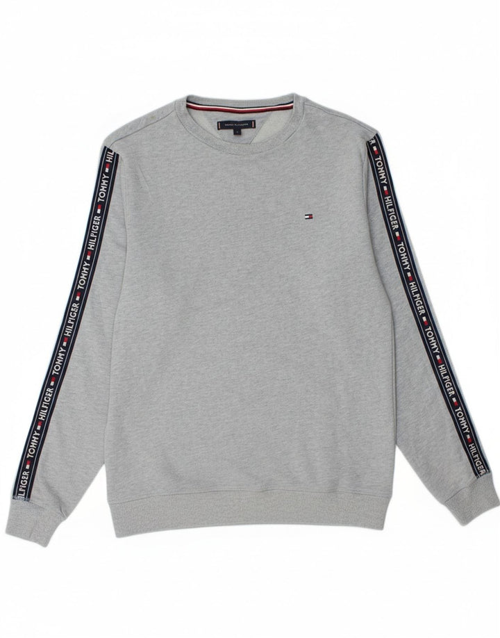 TOMMY HILFIGER Mens Graphic Sweatshirt Jumper Large Grey Cotton