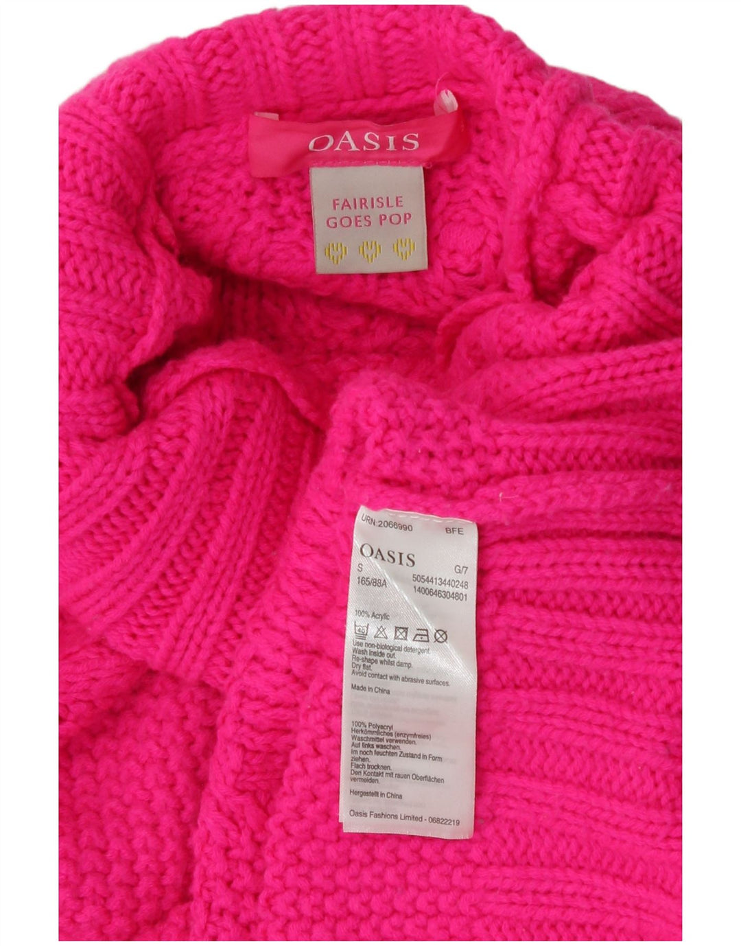 Maglione maglione oversize da donna con collo alto Oasis UK 10 piccolo acrilico rosa