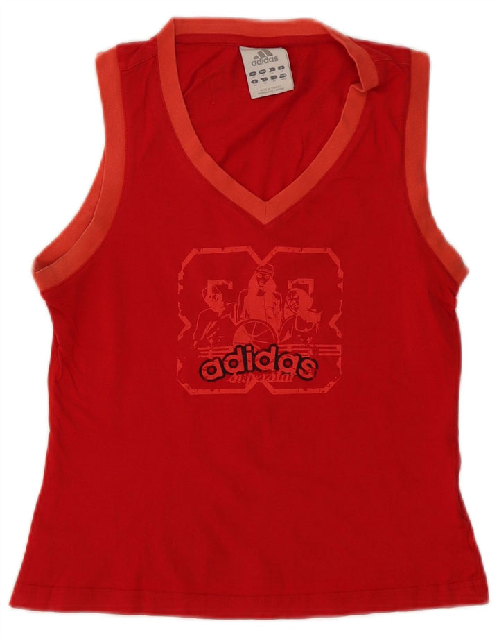 Canottiera grafica da donna Adidas UK 14 cotone rosso medio