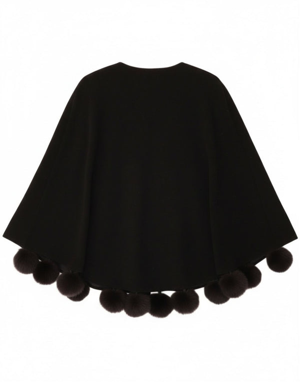 Cappotto poncho vintage da donna, taglia unica, in lana nera