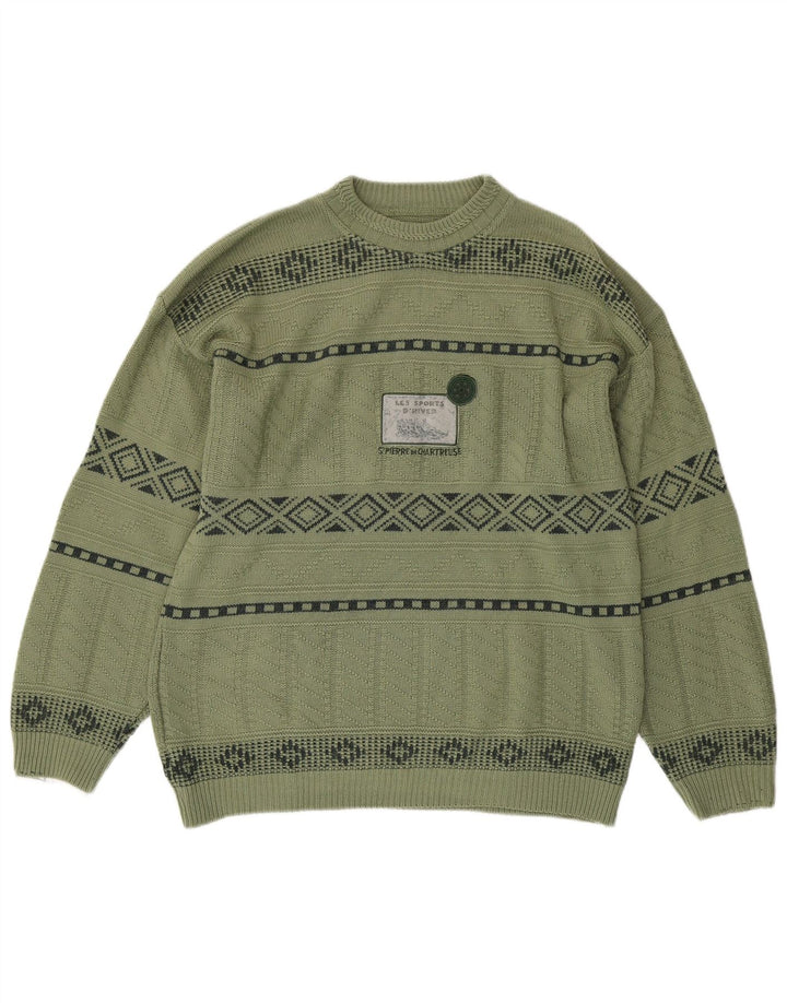 Maglione maglione girocollo con grafica vintage da uomo verde medio geometrico