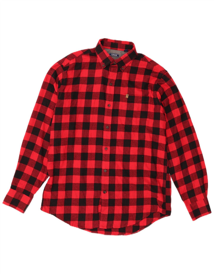 Camicia in flanella da uomo Izod in cotone a quadri rosso medio