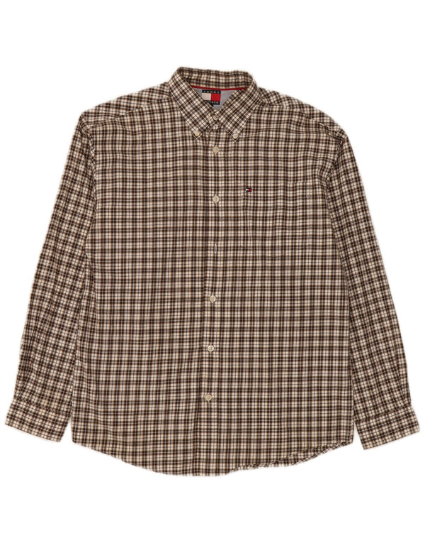 Tommy Hilfiger Camicia in flanella da bambino 13-14 anni in cotone a quadri marroni grandi