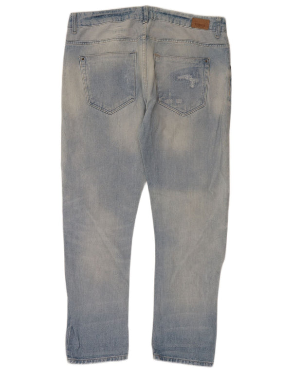 Jeans dritti effetto invecchiato da donna Zara EU 42 Large W32 L29 cotone blu