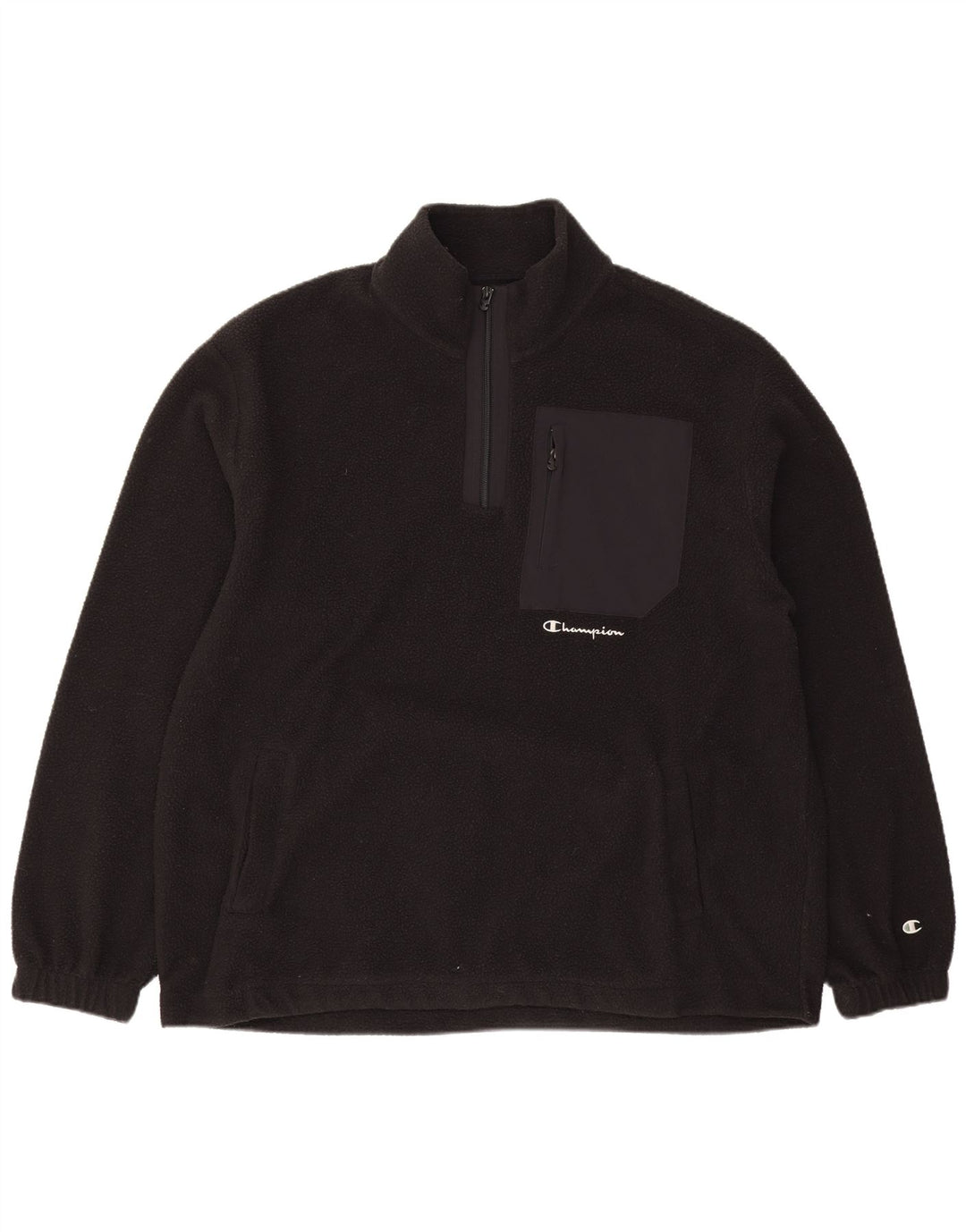 Maglione in pile Champion da uomo con zip e collo, grande, in poliestere nero