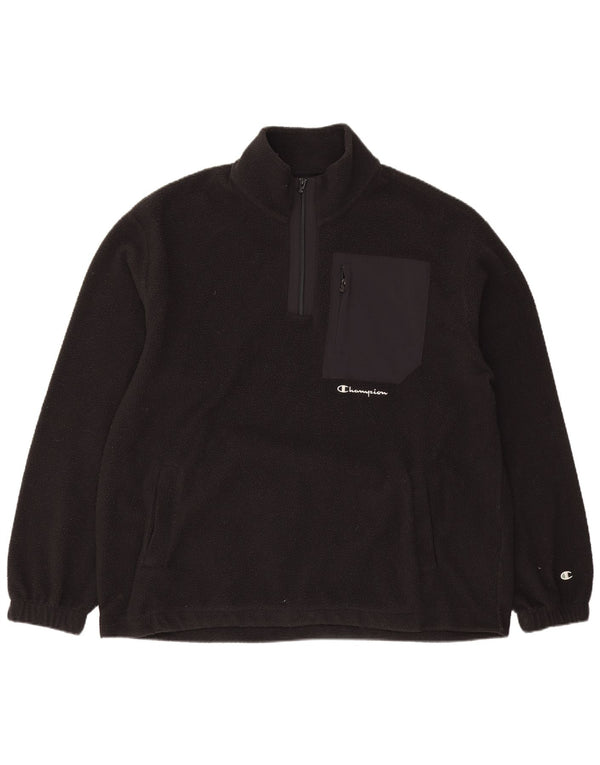 Maglione in pile Champion da uomo con zip e collo, grande, in poliestere nero