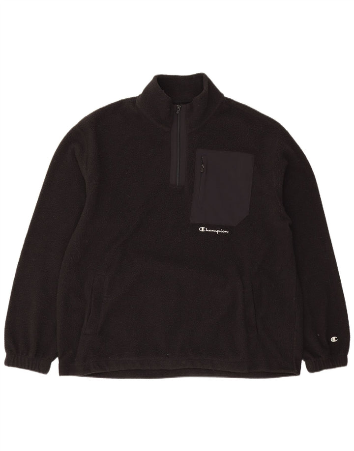 Maglione in pile Champion da uomo con zip e collo, grande, in poliestere nero