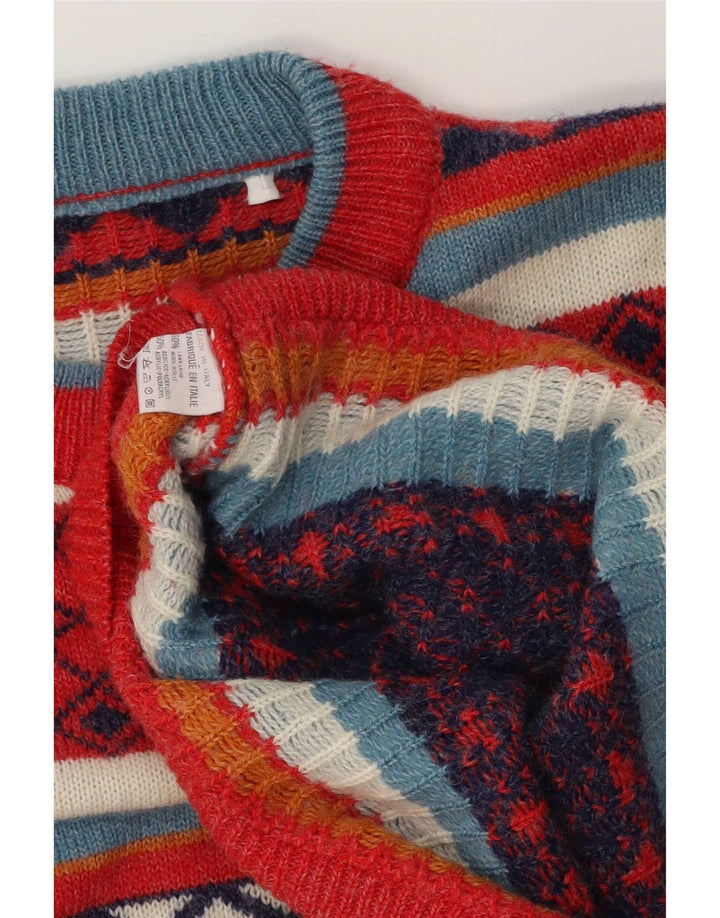 Maglione girocollo da uomo vintage in lana geometrica multicolore grande