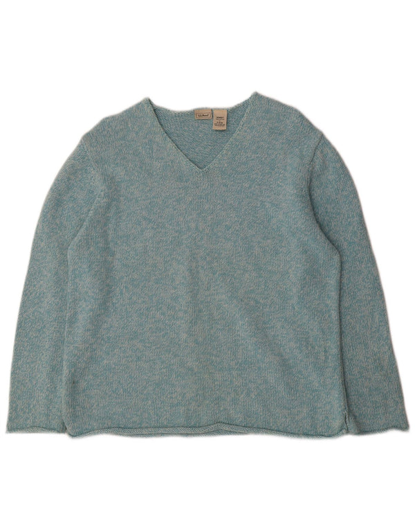 L.L.Bean maglione da donna oversize con scollo a V UK 16 grande blu screziato