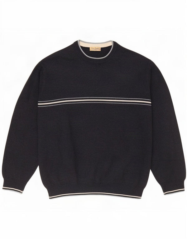 Maglione maglione girocollo da uomo Pierre Cardin XL blu navy gessato acrilico